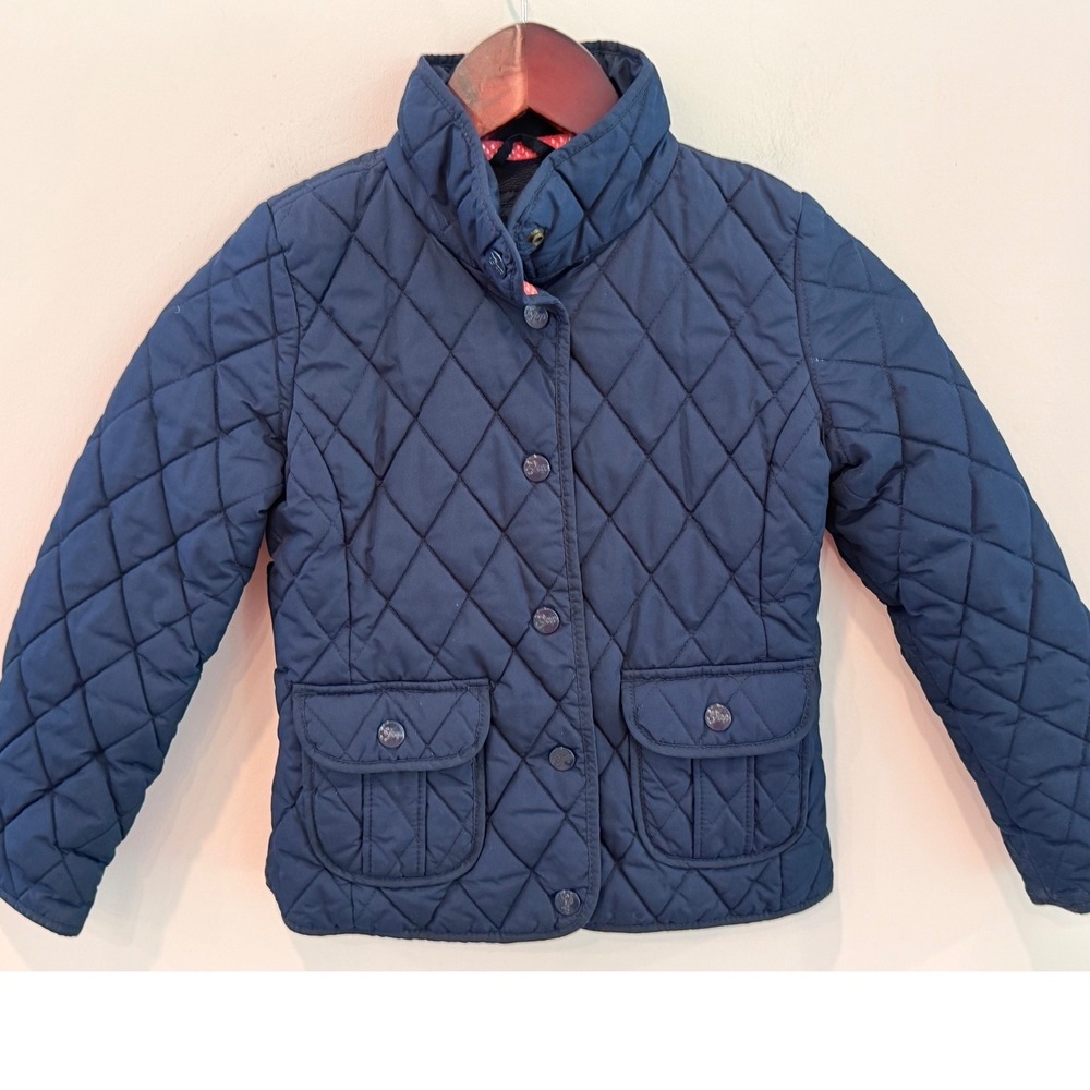 Gap Kids Navy Blue Quilted Barn Jacket Fleece Lined Size S 6-7‎ Snap Front Coat